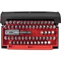Wiha Collector 61 Piece Screwdriver Bit Set with black case, red tray, and various chrome bits neatly organized.