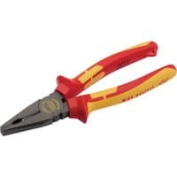 Red and yellow XP1000 VDE combination pliers, 200mm, with tethering hole and insulated handles.