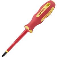 Red and yellow XP1000 VDE cross slot screwdriver, No.2 x 100mm, with ergonomic handle and insulated shaft.