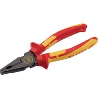 Red and yellow XP1000 VDE Hi-Leverage Combination Pliers, 180mm, with tethering hole and insulated handles.