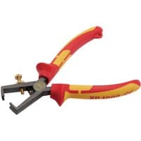 Red and yellow XP1000 VDE wire strippers, 160mm, with tethered handle and precision stripping blades.