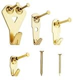Gold YHYZ picture hooks set with various sizes, heavy-duty hangers, and nails for hanging on different wall types.