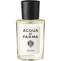 Clear glass bottle with black cap, labeled "Acqua di Parma Colonia," containing 50ml Eau de Cologne spray.