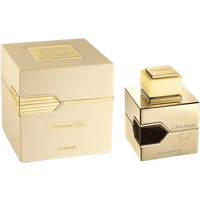 Gold Al Haramain L'Aventure Eau de Parfum 100ml bottle with matching square gold box.