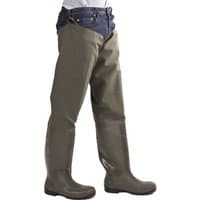 Green Amblers Safety Forth Thigh Safety Wader with adjustable straps and reinforced boots.