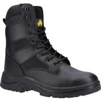 Black Amblers Safety FS008 hi-leg boots with water-resistant leather, lace-up front, and padded collar.