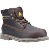 Brown Amblers Safety FS164 boot with Goodyear welt, padded collar, metal eyelets, and slip-resistant sole.