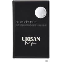 Black rectangular bottle of Armaf Club De Nuit Urban Man Eau de Parfum, silver cap, white text and logo.