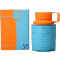 Blue and orange Armaf Odyssey Mandarin Sky Eau de Toilette bottle with matching box, 100ml, for men.