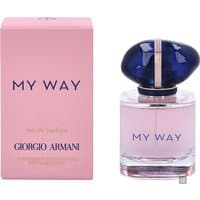 Armani My Way Eau de Parfum 30ml with pink box, clear bottle, and blue cap with gold accents.