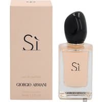 Armani Si Eau de Parfum 50ml with a sleek black cap and elegant beige box with black lettering.