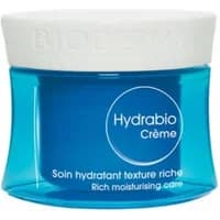 Bioderma Hydrabio Crème in a blue jar with a white lid, labeled "Rich Moisturising Care" in white text.
