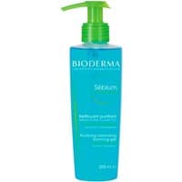 Bioderma Sébium Cleansing Gel, 200ml, blue bottle with green pump, white and green text.