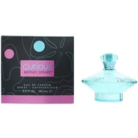 Curious by Britney Spears perfume, 100ml, in a turquoise glass bottle with a black box featuring pink and blue accents.