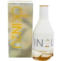 White and gold CK IN2U Her Eau de Toilette bottle with matching box, 50ml, by Calvin Klein.