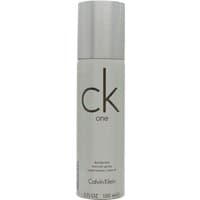 Calvin Klein CK One Deodorant Spray 150ml, sleek silver can with minimalist black text and logo.
