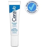 CeraVe Eye Repair Cream 14ml in white tube with blue text and dermatologist recommendation badge.