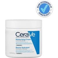 CeraVe Moisturising Cream Pot, white with blue label, hyaluronic acid, ceramides, dermatologist recommended badge.