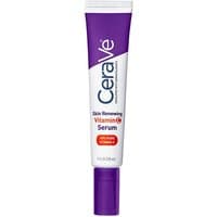 Purple and white CeraVe Vitamin C Serum tube with orange text and purple cap.