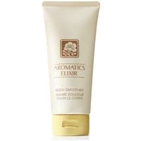 Beige tube of Clinique Aromatics Elixir Body Smoother, 200ml, with gold cap and floral logo.