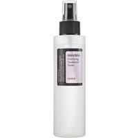 White Cosrx AHA/BHA Clarifying Treatment Toner bottle with black spray cap and purple label, 150 ml.