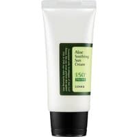 White tube of COSRX Aloe Soothing Sun Cream SPF50+/PA+++ with green label and black cap.
