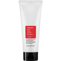 White tube of COSRX Salicylic Acid Daily Gentle Cleanser with red label and black flip cap, 150ml.
