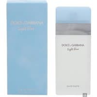 Dolce & Gabbana Light Blue Pour Femme Eau de Toilette, 100ml, frosted glass bottle with light blue cap and box.