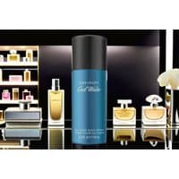 Davidoff Cool Water deodorant spray, blue and black can, 150ml, limited edition Christmas design, aquatic fragrance.
