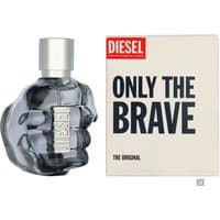 Diesel Only The Brave Eau de Toilette 50ml, fist-shaped glass bottle with silver cap, next to branded box.