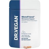 DR.VEGAN MenoFriend® 60 Capsules in a white and purple pouch with blue text and capsule illustration.