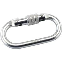 Silver Draper Expert Safety Karabiner with screw lock mechanism and oval shape.