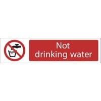 Rectangular "Not Drinking Water" sign with red background, white text, and crossed-out tap and glass icon.