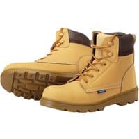Tan nubuck style safety boots with brown padded collar, lace-up front, and rugged sole, size 12, by Draper.