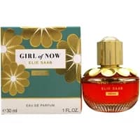 Elie Saab Girl Of Now Shine Eau De Parfum 30ml, gold-capped bottle with floral design, teal and gold box.