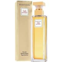 Rectangular glass bottle with gold cap, Elizabeth Arden 5th Avenue Eau de Parfum, 30ML, with matching gold box.