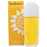Yellow Elizabeth Arden Sunflowers Eau de Toilette 100ml with white cap and sunflower design box.