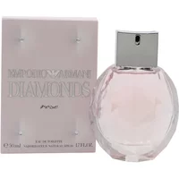 Emporio Armani Diamonds Rose Eau De Toilette 50ml, pink faceted bottle with silver cap, next to matching pink box.
