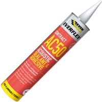 Red and yellow Everbuild Sika AC50 Acoustic Sealant & Adhesive tube with pointed nozzle, 900ml capacity.