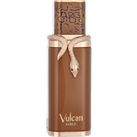 Brown French Avenue Vulcan Sable perfume bottle with gold snake design and textured cap, 100 ml.