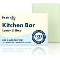 Friendly Soap Kitchen Bar, Lemon & Lime, 95g, in white packaging with blue text and a light green soap bar.