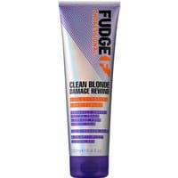 Fudge Clean Blonde Damage Rewind conditioner in a purple tube with silver accents and bold black text.