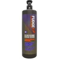 Purple and black Fudge Professional Clean Blonde Damage Rewind Shampoo bottle, 1000ml, with pump dispenser.