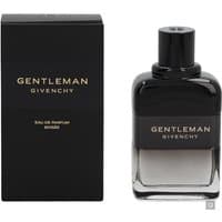 Givenchy Gentleman Boisee Eau de Parfum 100ml, sleek black bottle with matching black box, gold lettering.