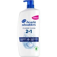 Head & Shoulders Classic Clean 2in1 Shampoo and Conditioner, 1000ml, white bottle with blue pump and logo.