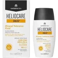Heliocare 360º Mineral Tolerance Fluid SPF50, white bottle with black cap, orange and black label, 50ml.