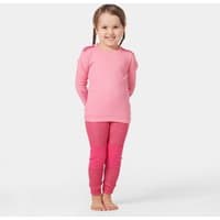 Pink Helly Hansen kids' LIFA® Merino wool base layer set with long sleeves and pants, size 6.