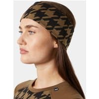 Brown Helly Hansen LIFA® Merino headband with black houndstooth pattern, worn by a model.