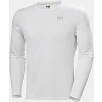 White Helly Hansen long sleeve base layer, crew neck, subtle logo on chest, size 2XL.