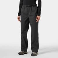 Grey Helly Hansen women's relaxed-fit pants with elastic waistband, straight legs, and ankle cuffs.